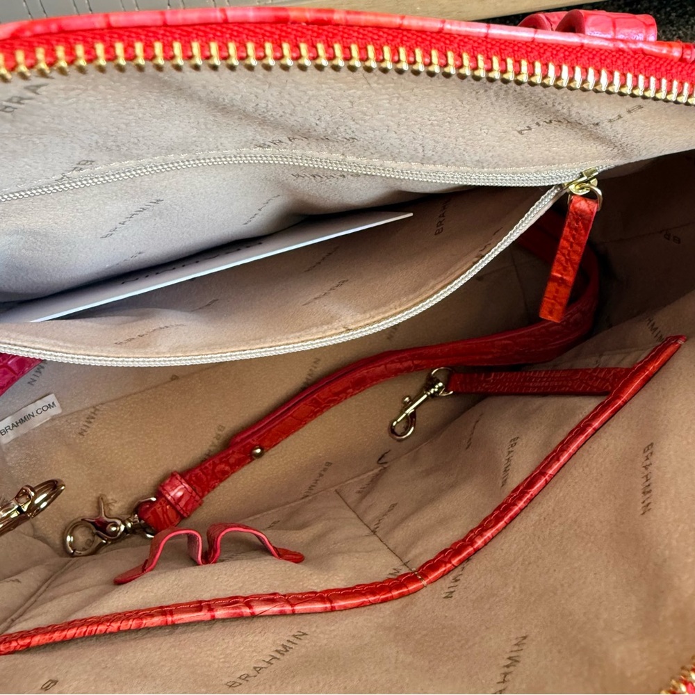 Brahmin Punchy Coral Melbourne Croc Duxbury Satchel - Picture 14 of 15